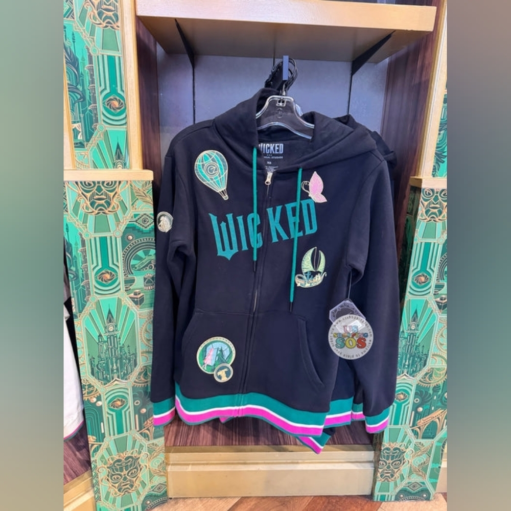Universal Studios Wicked Logo & Icon Black Hoodie Zip Up Jacket